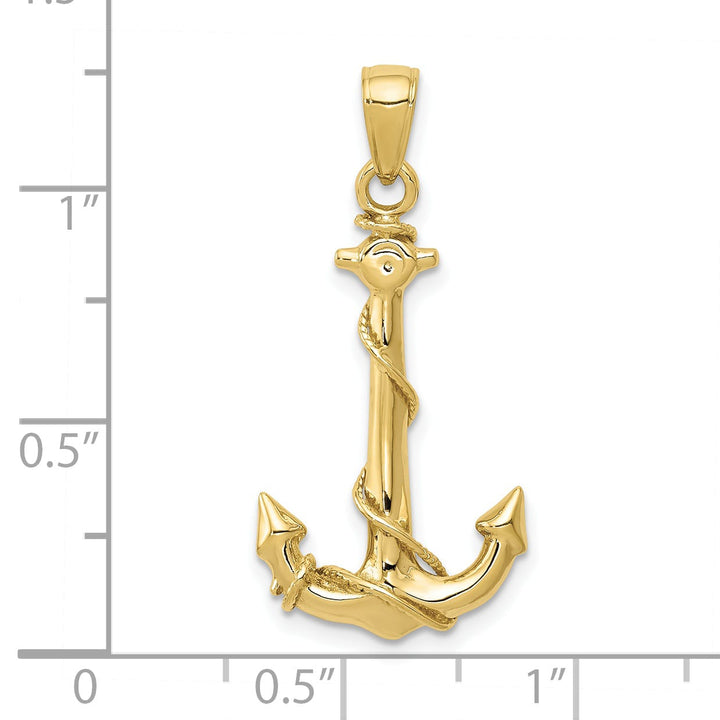 10K Yellow Gold Anchor with Rope Pendant, 32mm