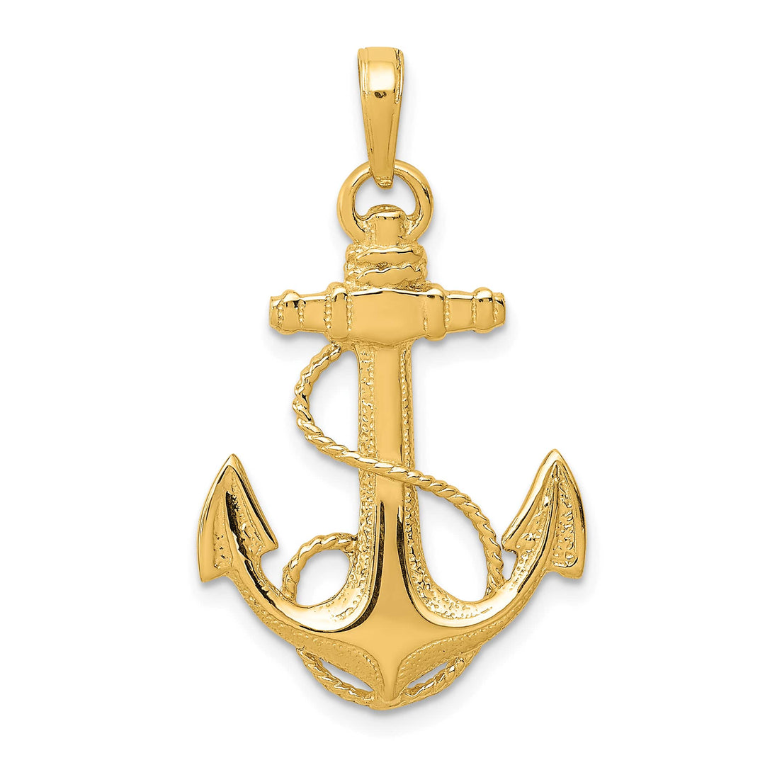 10K Yellow Gold Anchor with Rope Pendant, 33mm
