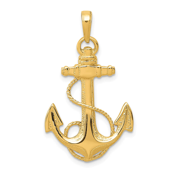 10K Yellow Gold Anchor with Rope Pendant, 33mm