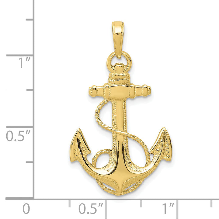 10K Yellow Gold Anchor with Rope Pendant, 33mm