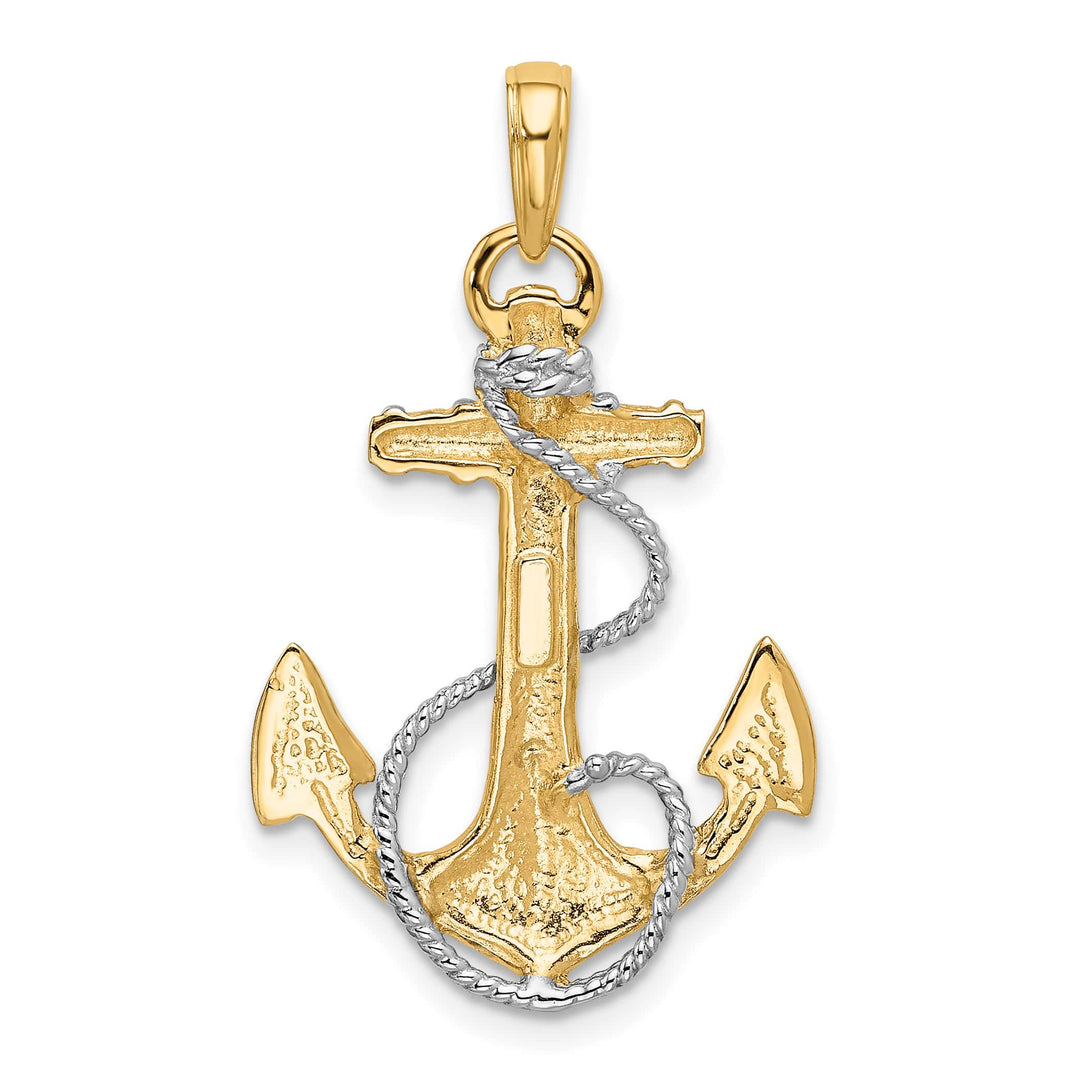 10K Yellow Gold Anchor with Rope Pendant, 33mm