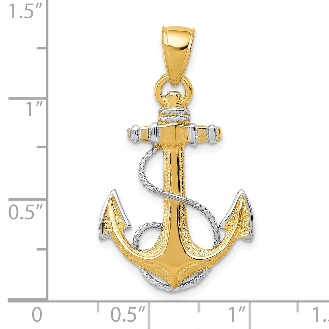 10K Yellow Gold Anchor with Rope Pendant, 33mm