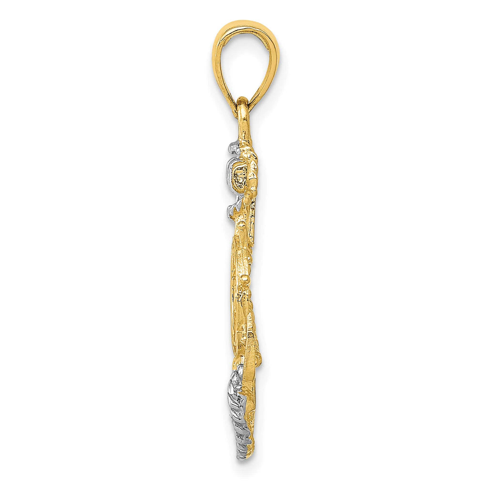 10K Yellow Gold Anchor with Ships Wheel and Rope Pendant, 30x17.5mm