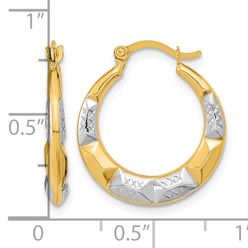 10k Yellow Gold and Rhodium Hollow Hoop Earrings