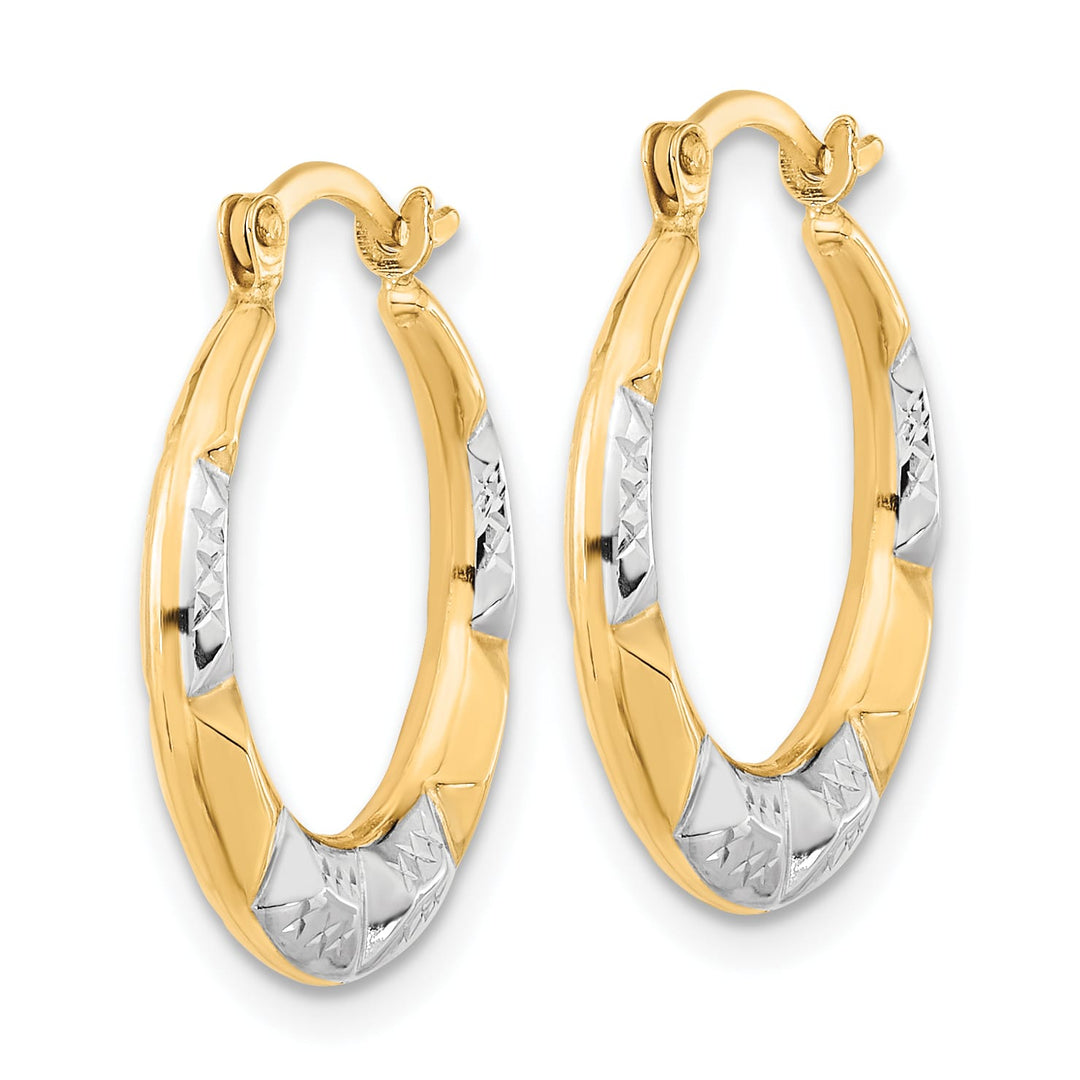 10k Yellow Gold and Rhodium Hollow Hoop Earrings