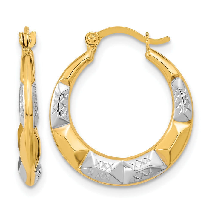 10k Yellow Gold and Rhodium Hollow Hoop Earrings