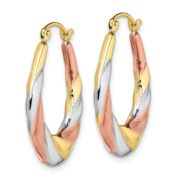 10k Yellow Gold and Rhodium Oval Scalloped Hollow Hoop Earrings