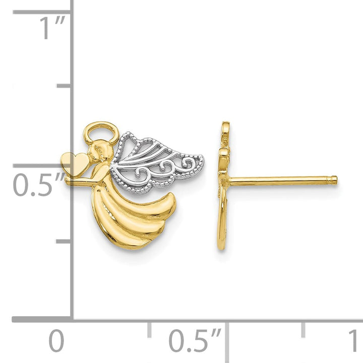 10k Yellow Gold and White Rhodium Angel with Heart Post Earrings