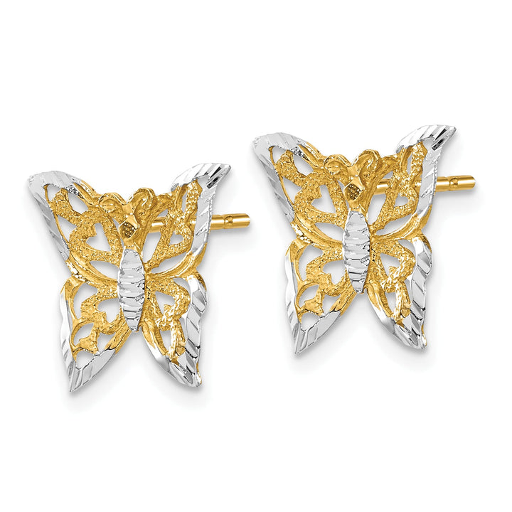 10k Yellow Gold and White Rhodium Butterfly Post Earrings, 12.95mm