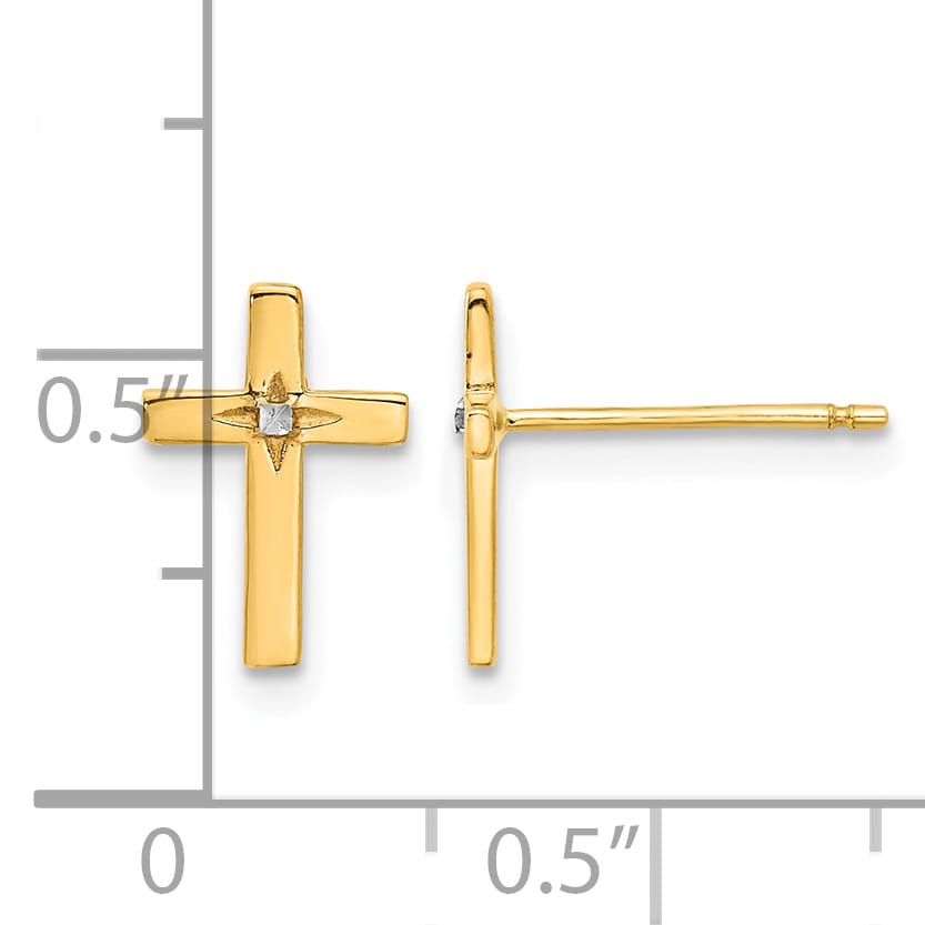 10k Yellow Gold and White Rhodium Cross Post Earrings