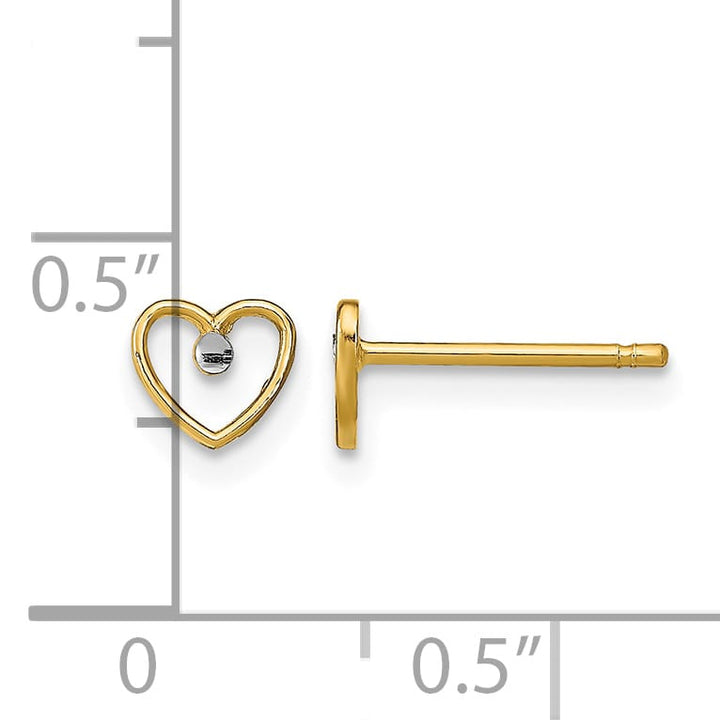 10k Yellow Gold and White Rhodium Diamond-cut 5mm Heart Post Earrings