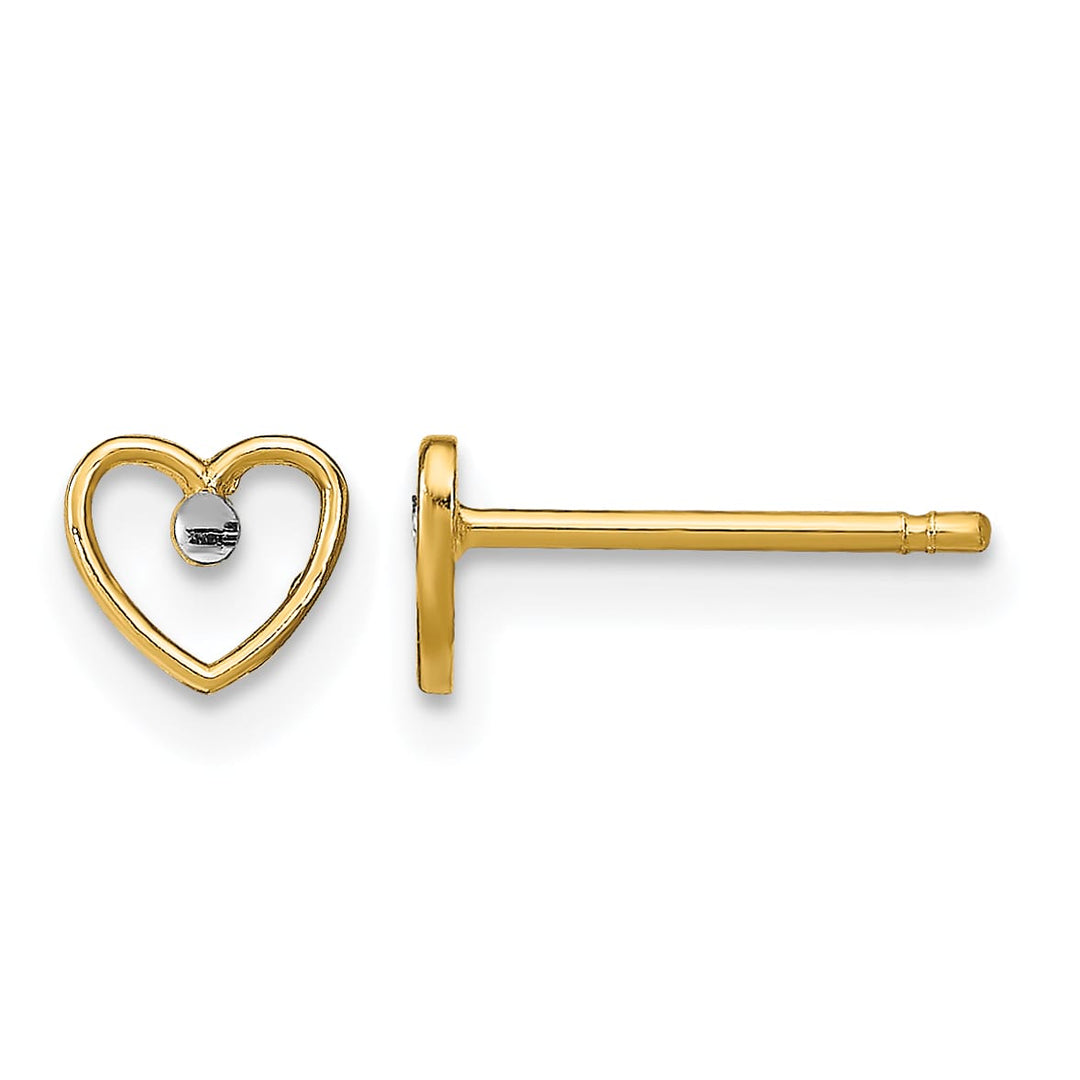 10k Yellow Gold and White Rhodium Diamond-cut 5mm Heart Post Earrings