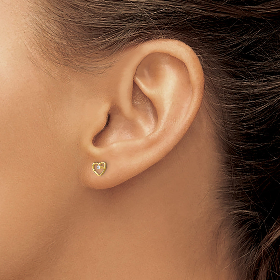 10k Yellow Gold and White Rhodium Diamond-cut 5mm Heart Post Earrings