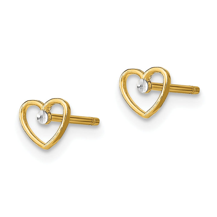 10k Yellow Gold and White Rhodium Diamond-cut 5mm Heart Post Earrings