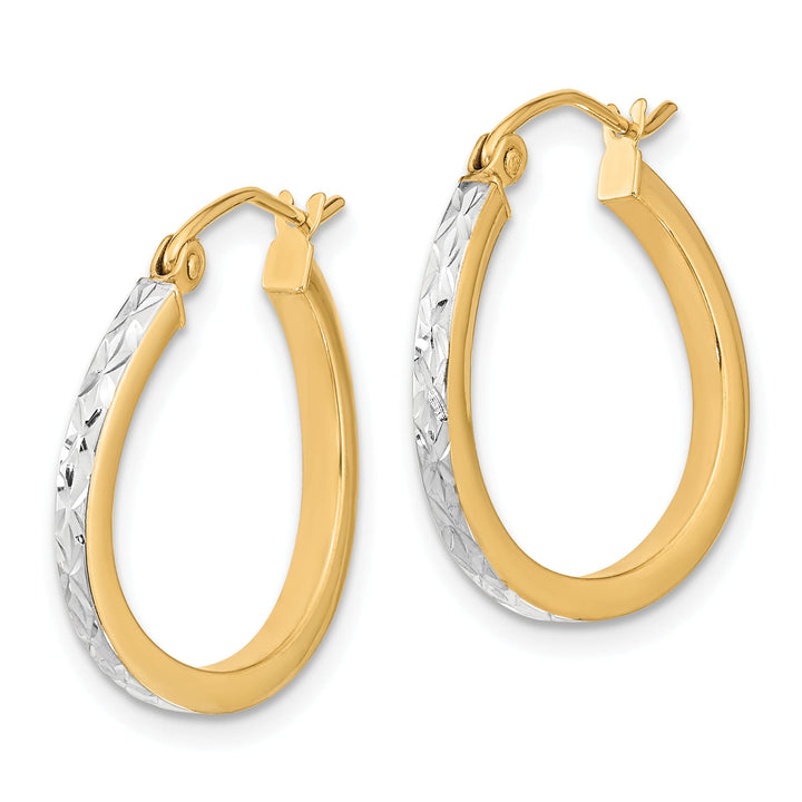 10k Yellow Gold and White Rhodium Diamond-cut Textured Wavy Hoop Earrings
