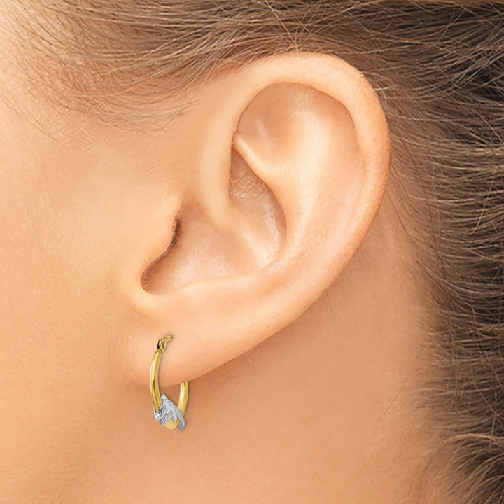 10k Yellow Gold and White Rhodium Dolphin Hoop Earrings