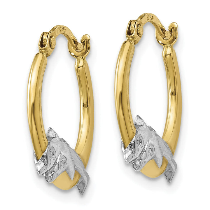 10k Yellow Gold and White Rhodium Dolphin Hoop Earrings