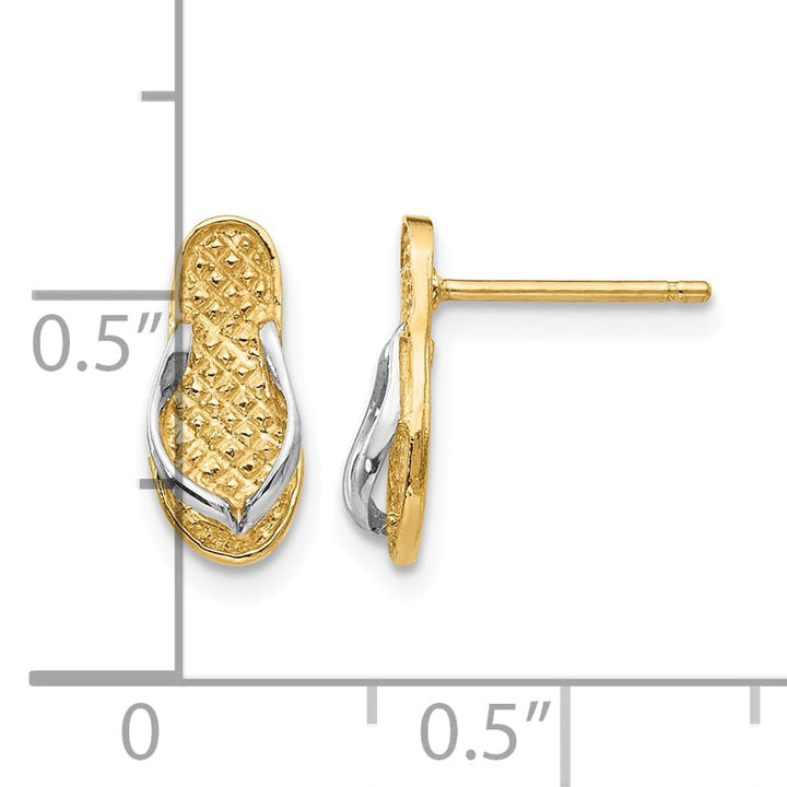 10k Yellow Gold and White Rhodium Flip Flop Post Earrings