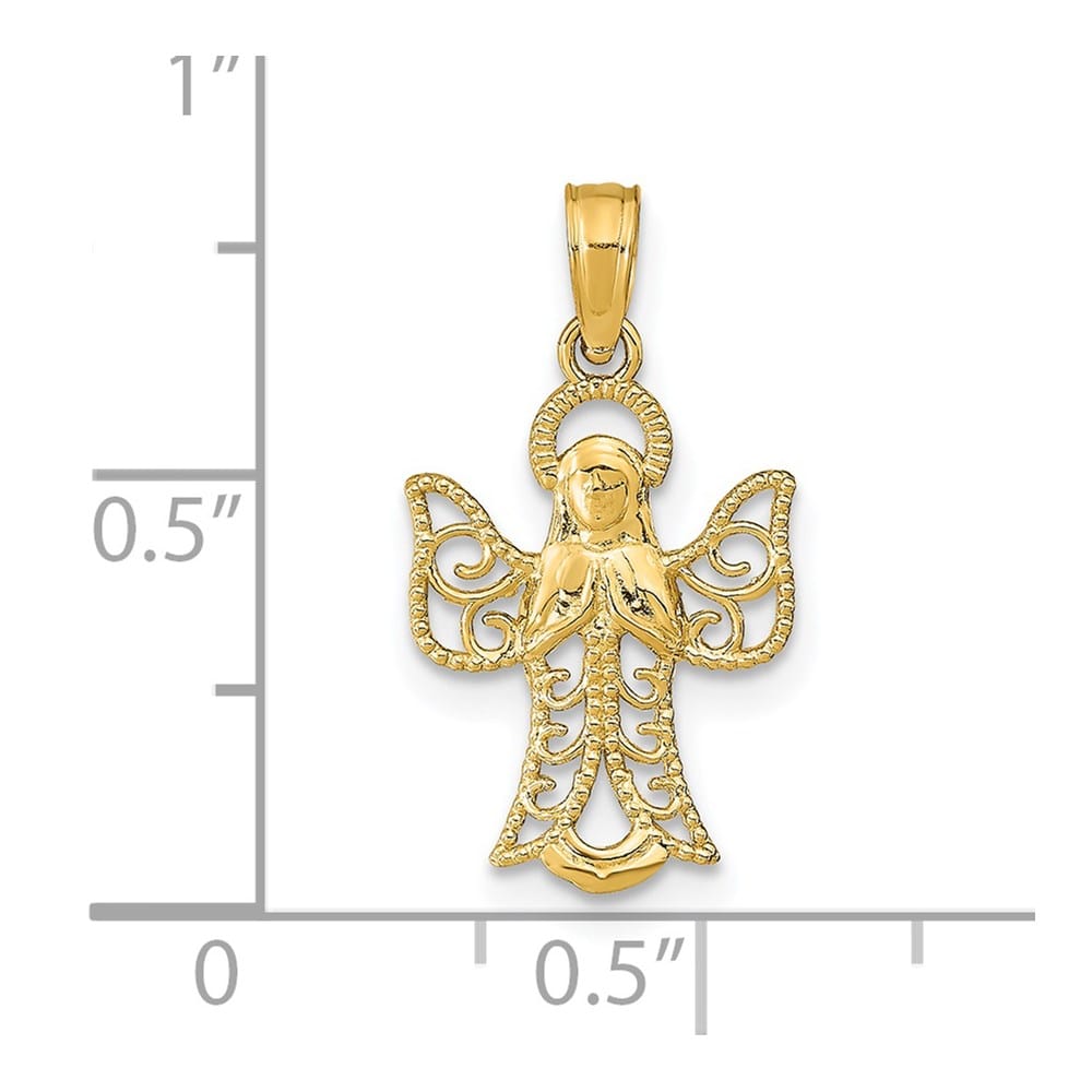 10K Yellow Gold Angel with Filigree Cut-Out Wings Charm