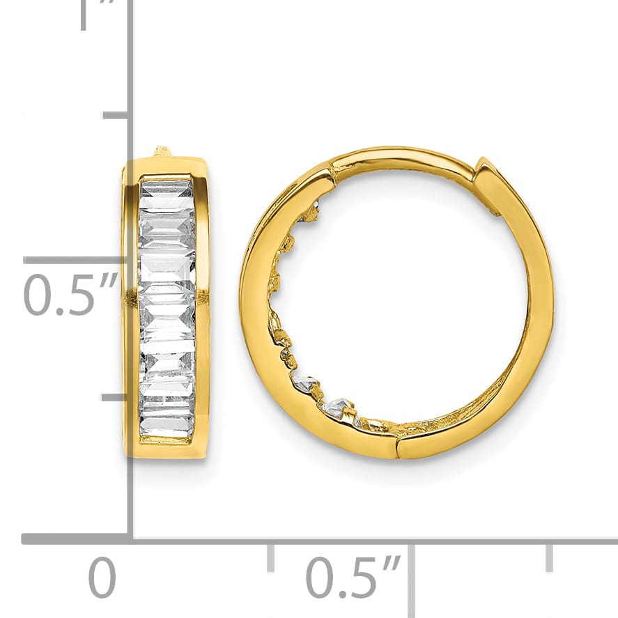 10k Yellow Gold Baguette CZ Round Hinged Hoop Earrings