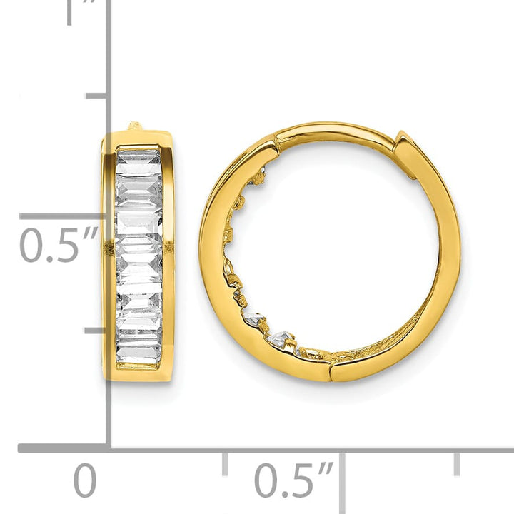 10k Yellow Gold Baguette CZ Round Hinged Hoop Earrings
