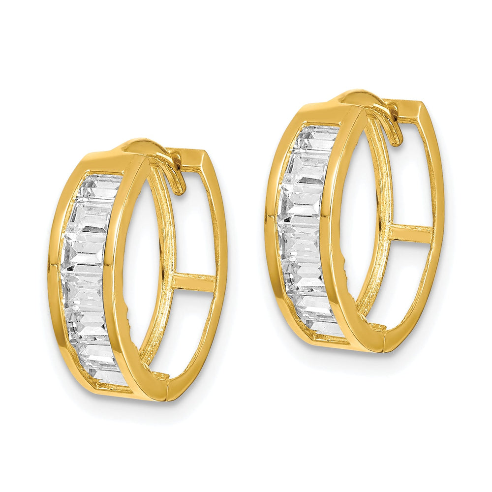 10k Yellow Gold Baguette CZ Round Hinged Hoop Earrings