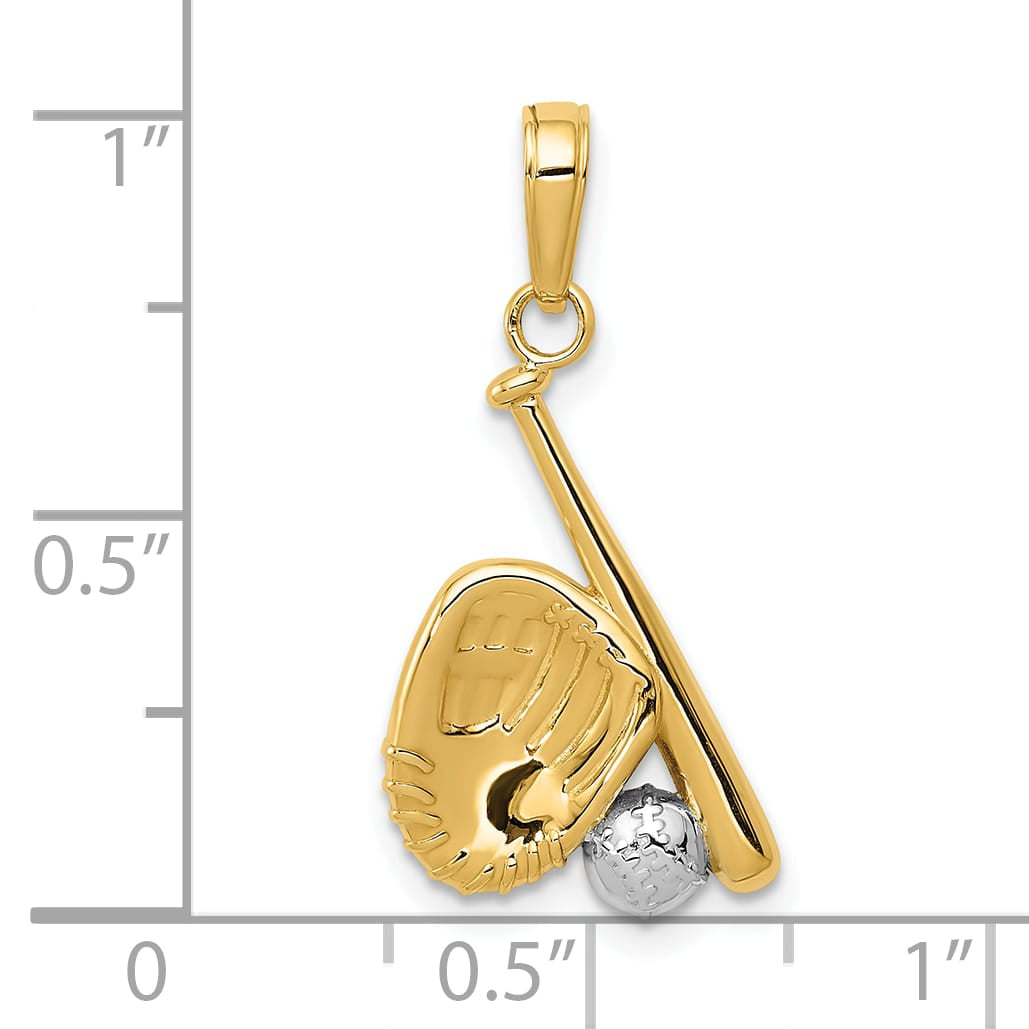 10K Yellow Gold Baseball/Bat/Glove Pendant