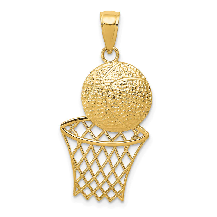 10K Yellow Gold Basketball and Net Pendant