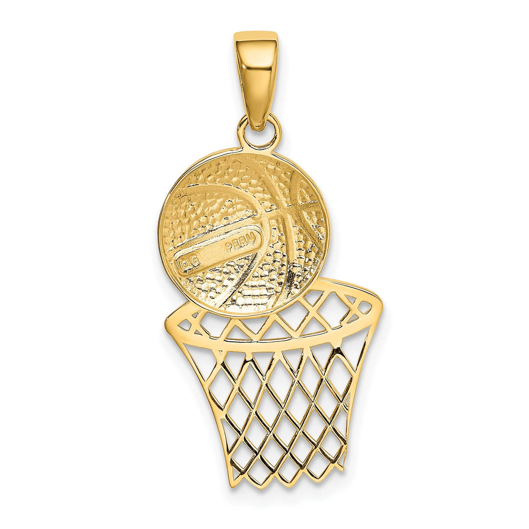 10K Yellow Gold Basketball and Net Pendant