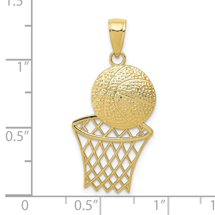 10K Yellow Gold Basketball and Net Pendant