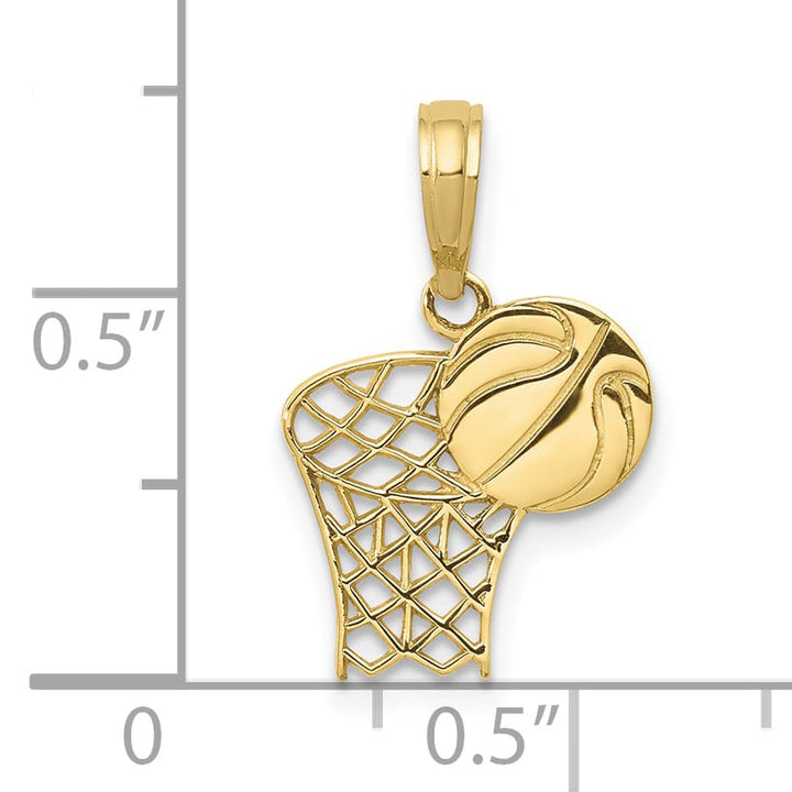 10K Yellow Gold Basketball Hoop And Ball Pendant