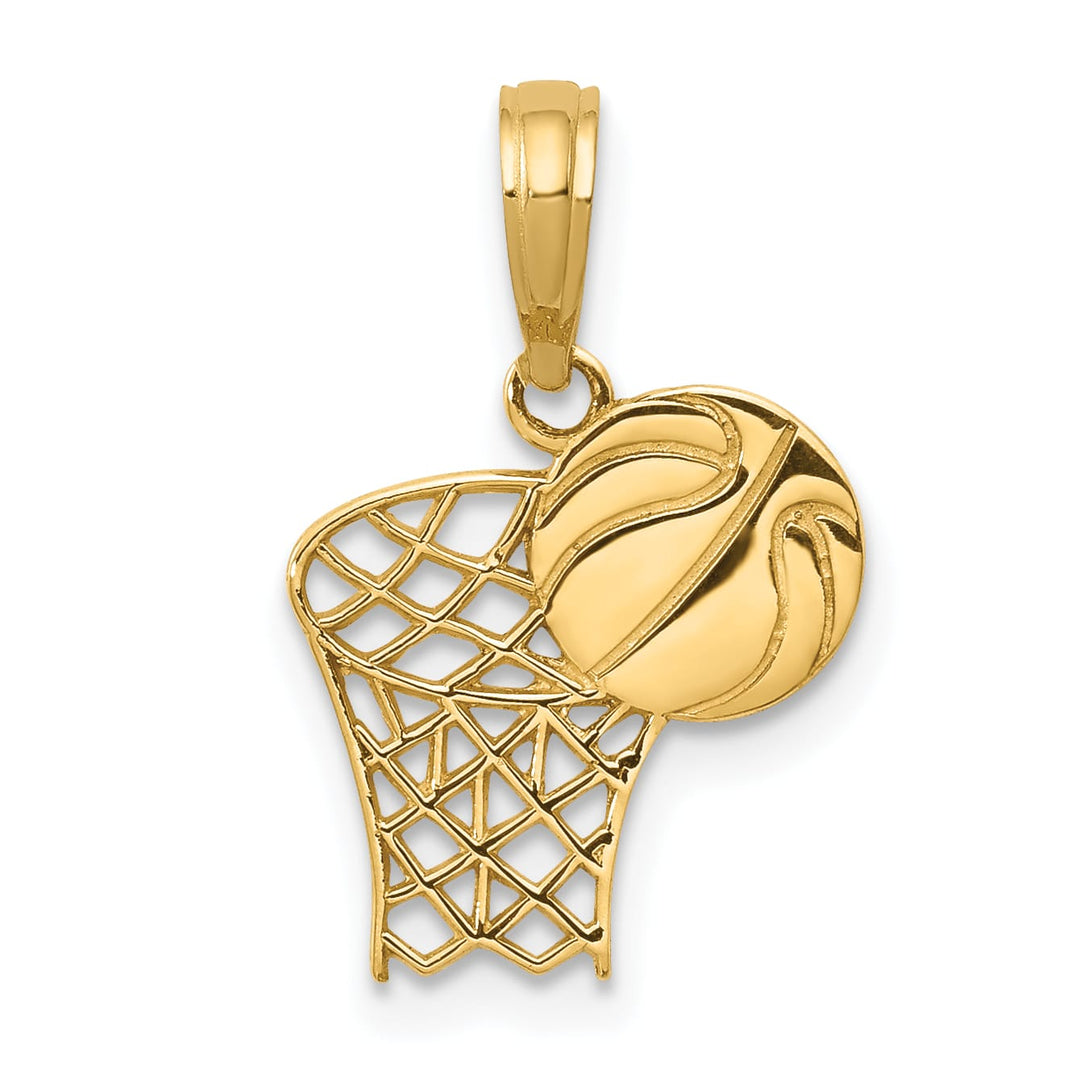 10K Yellow Gold Basketball Hoop And Ball Pendant