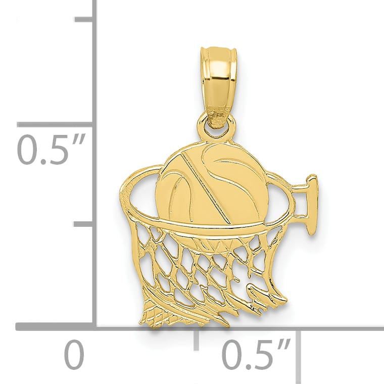 10K Yellow Gold Basketball in Net Pendant