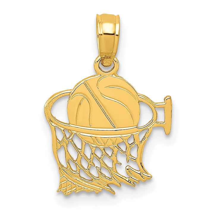 10K Yellow Gold Basketball in Net Pendant