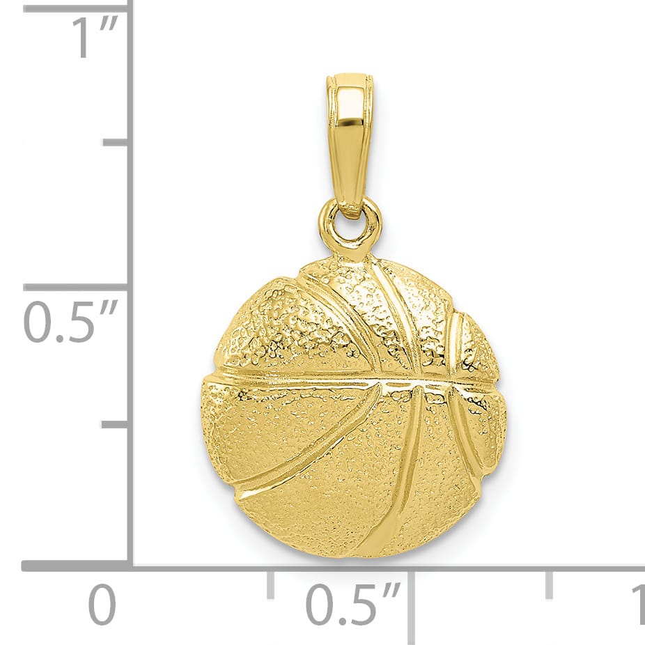 10K Yellow Gold Basketball Pendant, 23mm