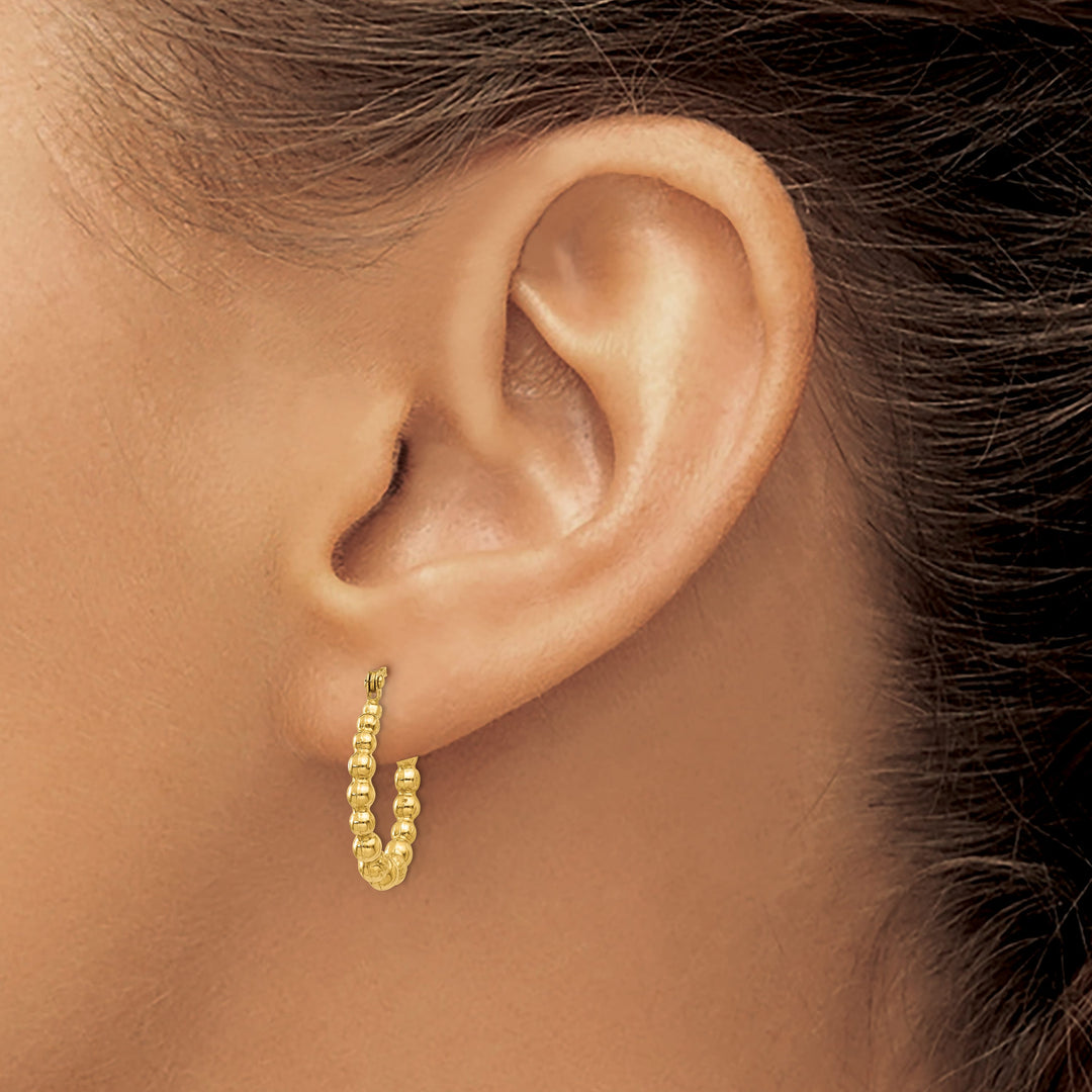 10k Yellow Gold Beaded Hoop Earrings