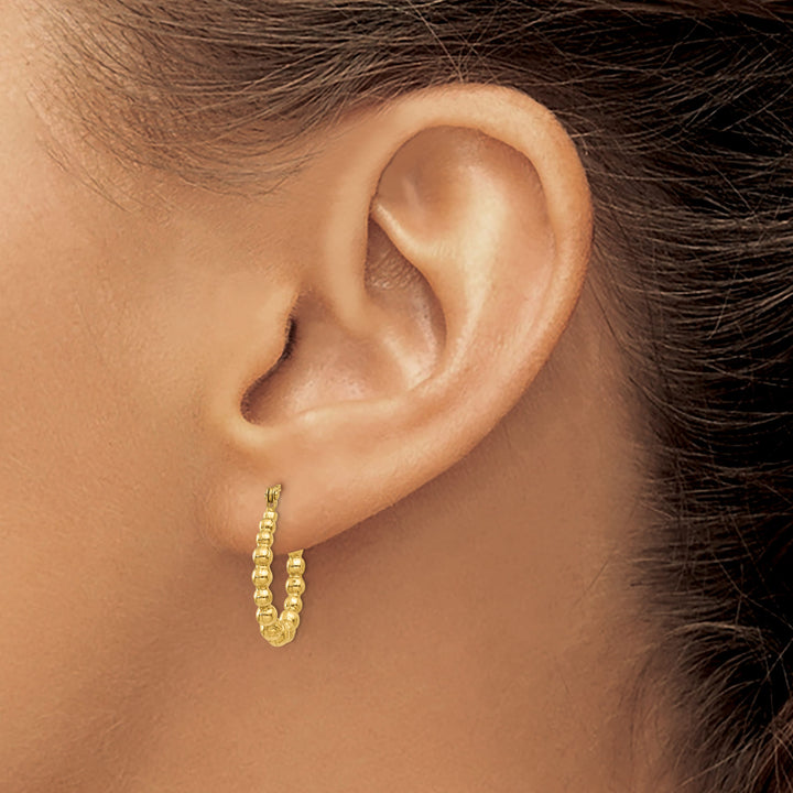 10k Yellow Gold Beaded Hoop Earrings