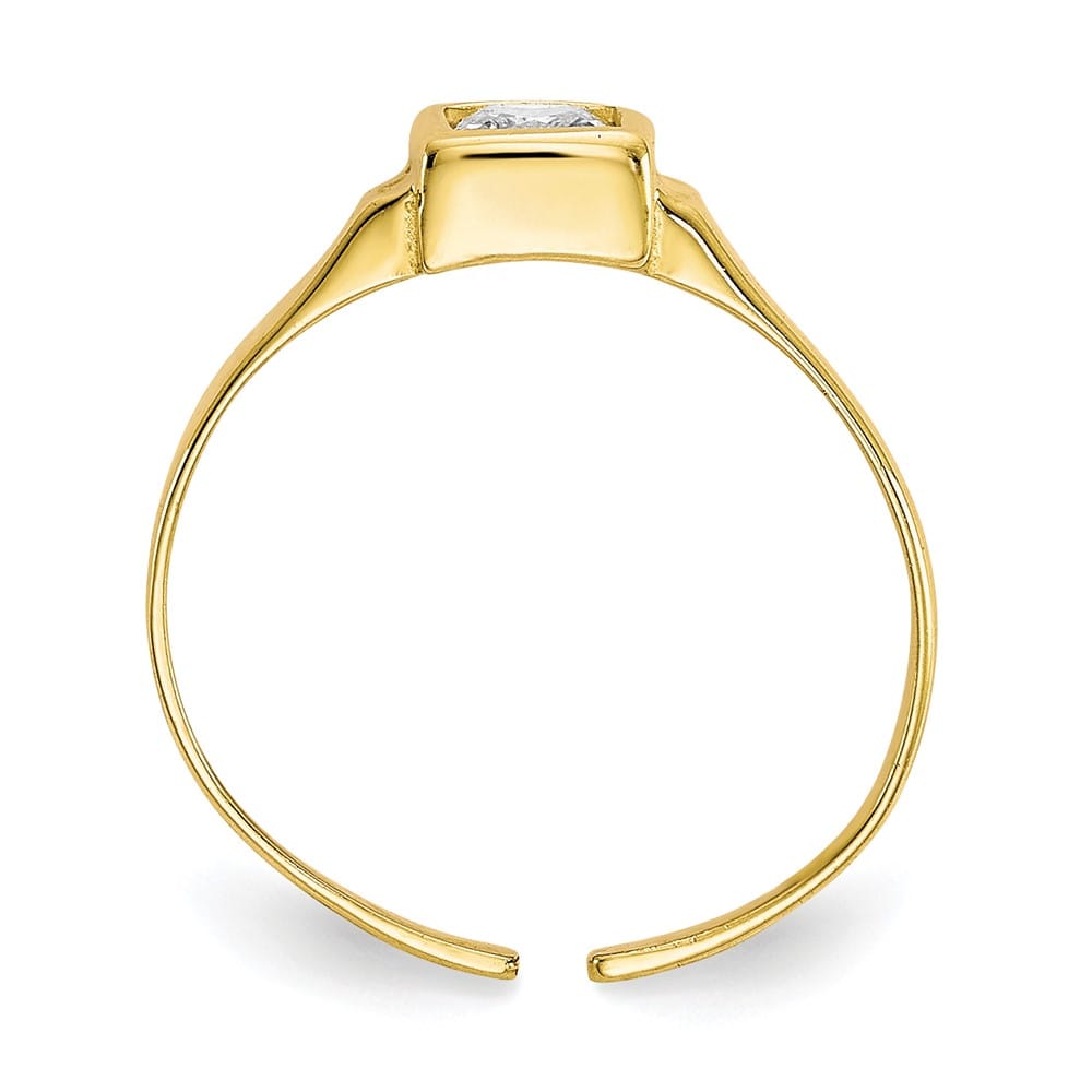 10k Yellow Gold Bezel-set 3mm Square Clear CZ Toe Ring