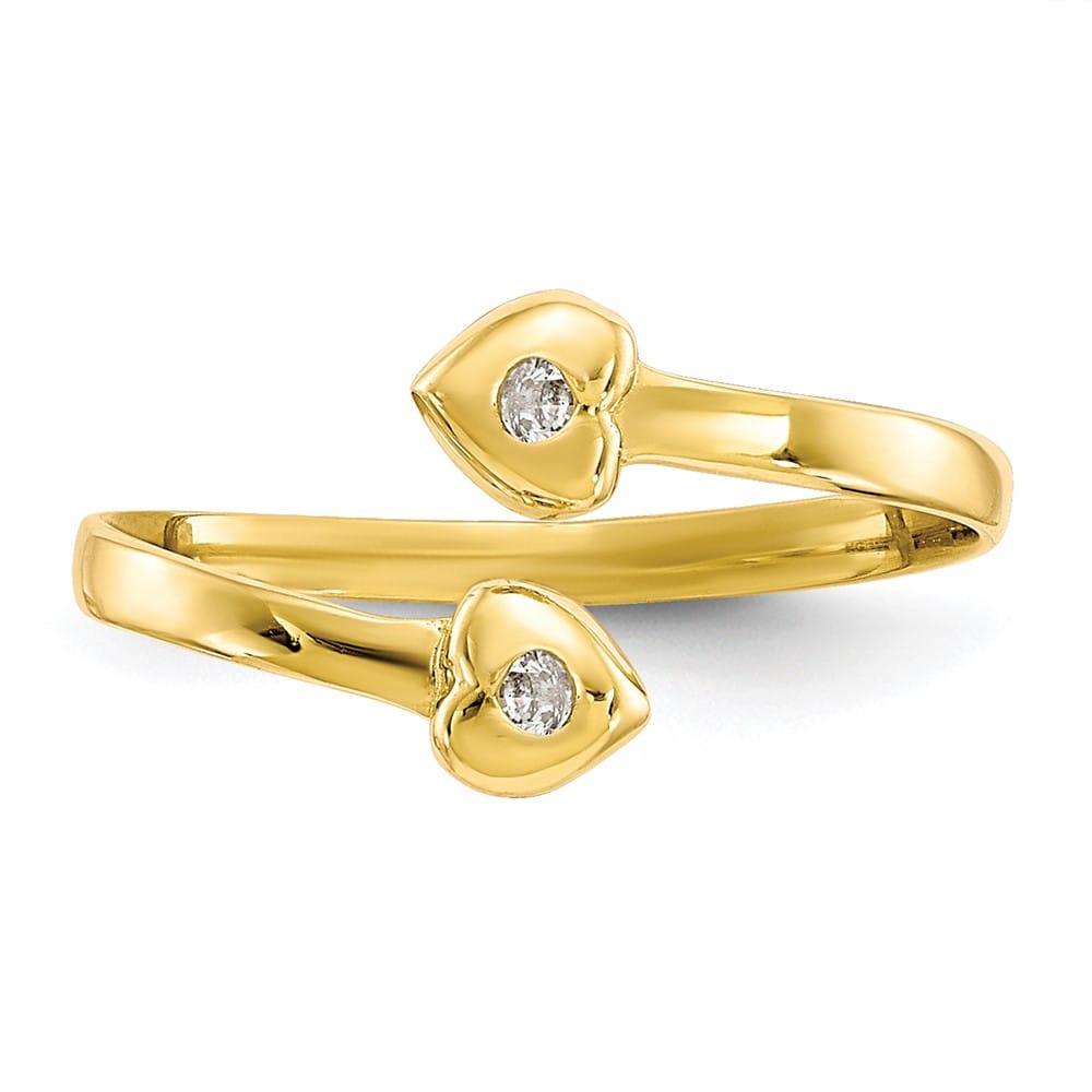 10k Yellow Gold Bezel-set Clear CZ Bypass Toe Ring