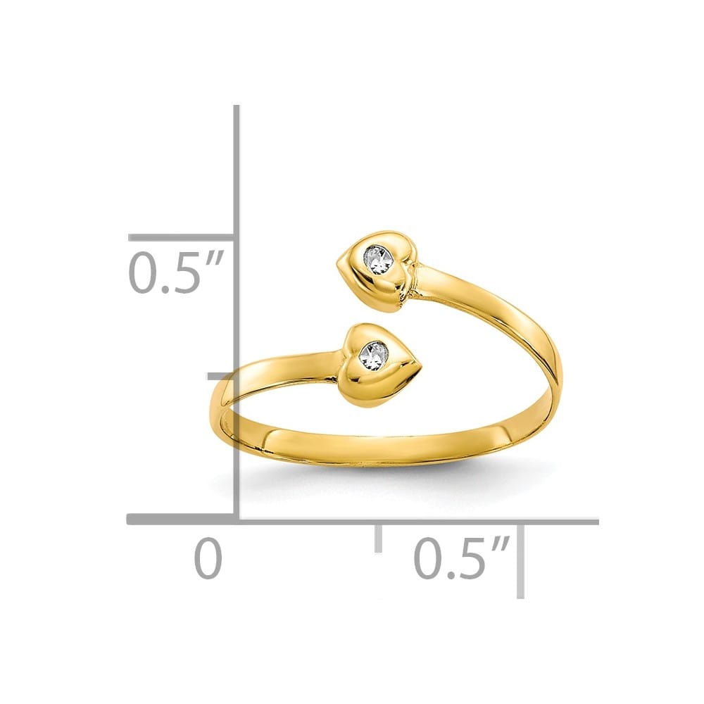 10k Yellow Gold Bezel-set Clear CZ Bypass Toe Ring