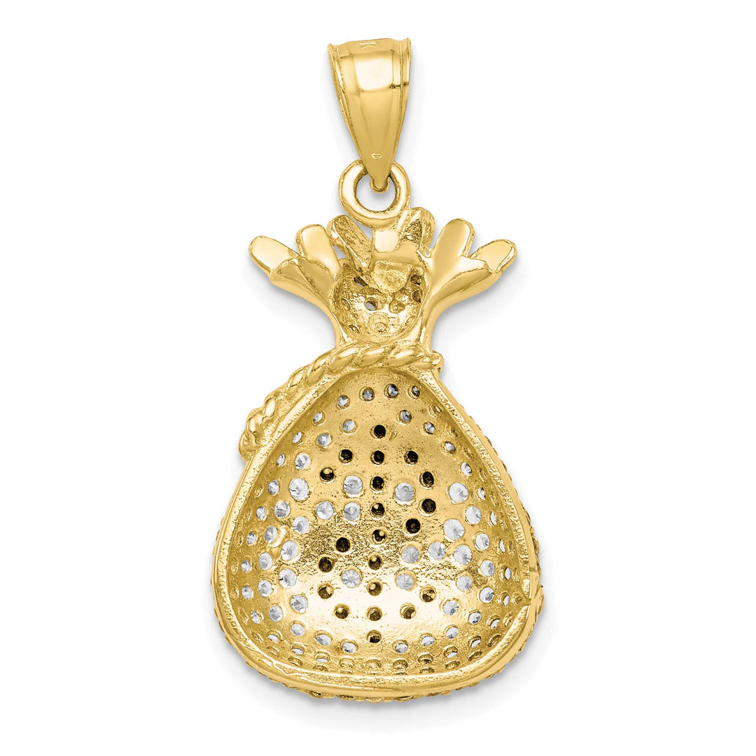 10K Yellow Gold Black and Clear CZ Micro Pave Money Bag with Pendant