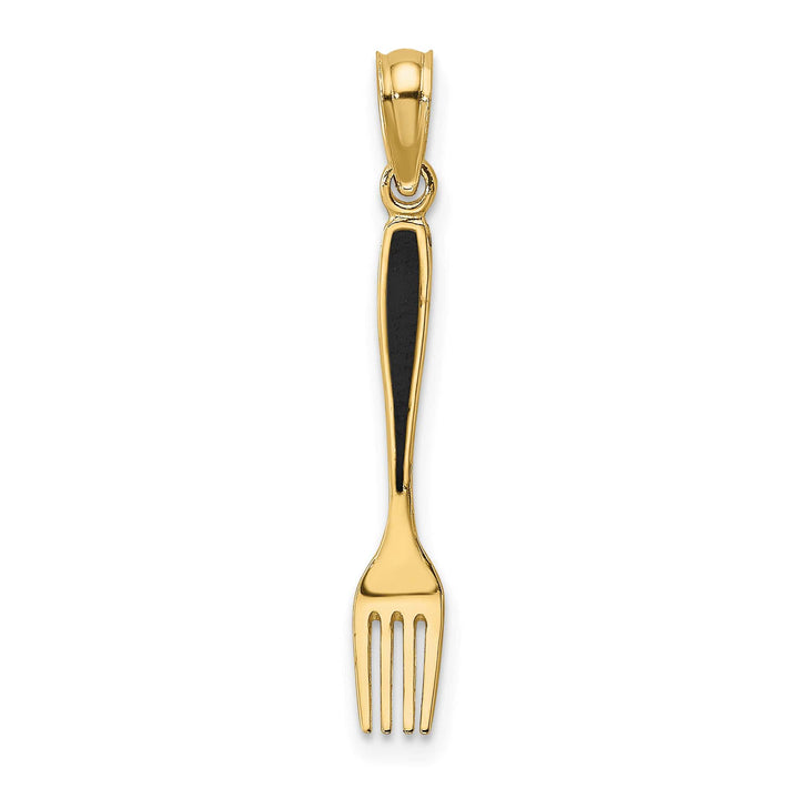 10K Yellow Gold Black Enameled 3-D Table Fork Charm