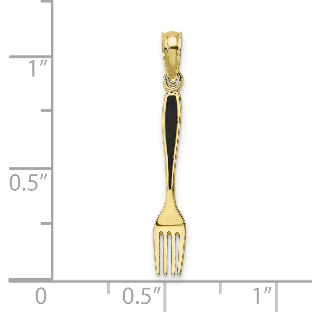10K Yellow Gold Black Enameled 3-D Table Fork Charm