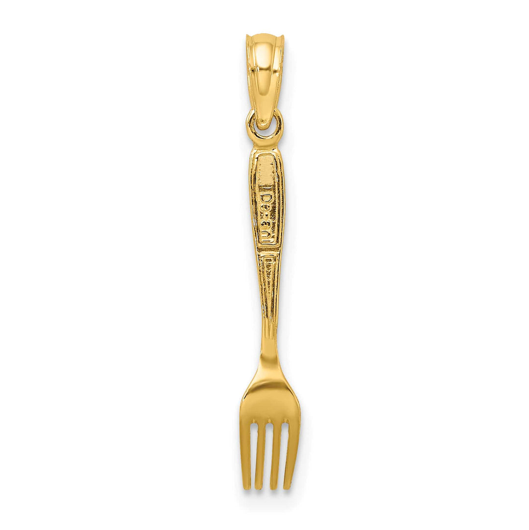 10K Yellow Gold Black Enameled 3-D Table Fork Charm