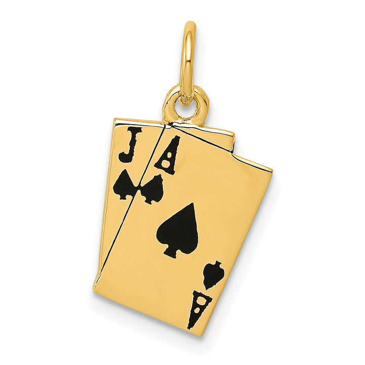 10K Yellow Gold Black Enameled Blackjack Playing Cards Charm