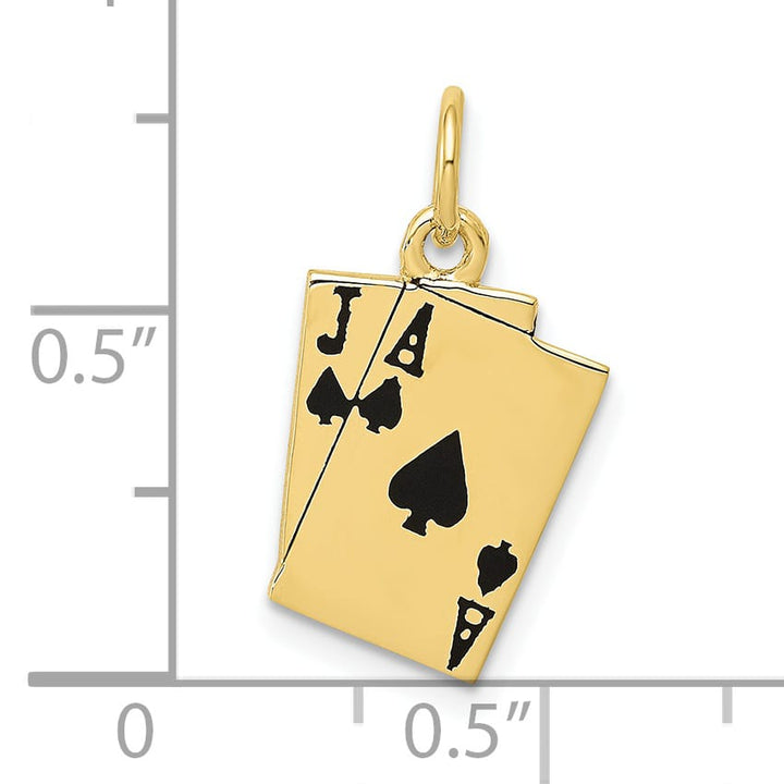 10K Yellow Gold Black Enameled Blackjack Playing Cards Charm
