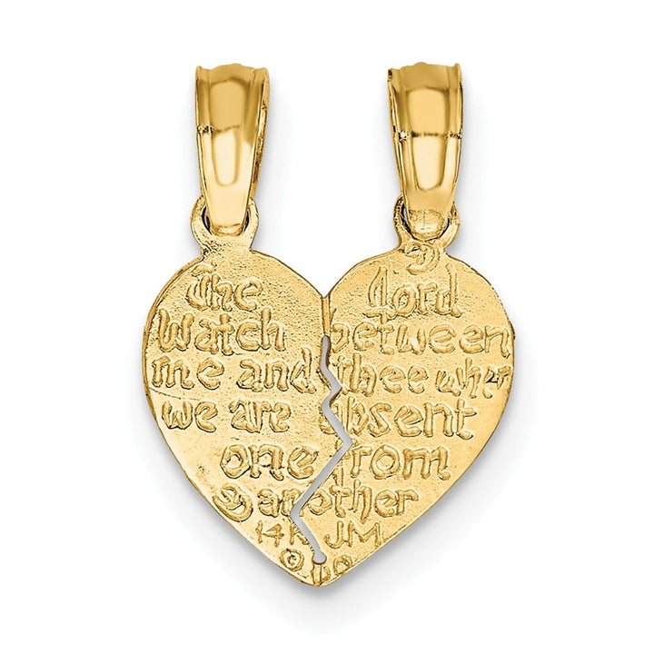 10K Yellow Gold Break-Apart Mizpah Heart with Verse on Back Pendant