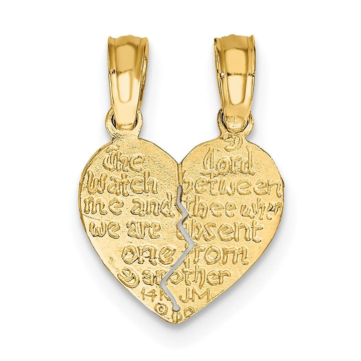 10K Yellow Gold Break-Apart Mizpah Heart with Verse on Back Pendant