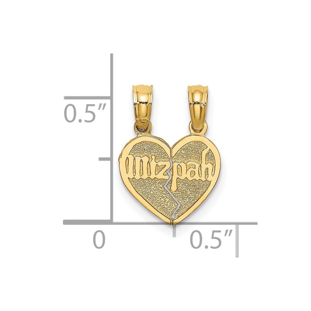 10K Yellow Gold Break-Apart Mizpah Heart with Verse on Back Pendant