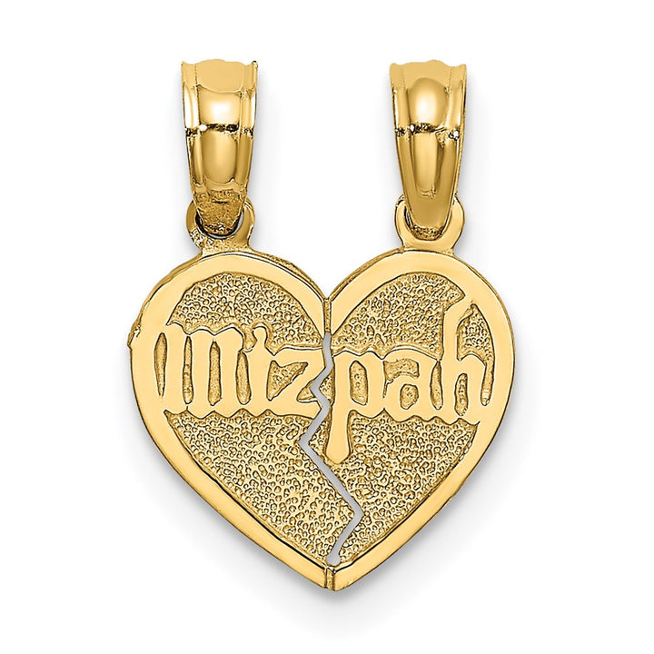 10K Yellow Gold Break-Apart Mizpah Heart with Verse on Back Pendant